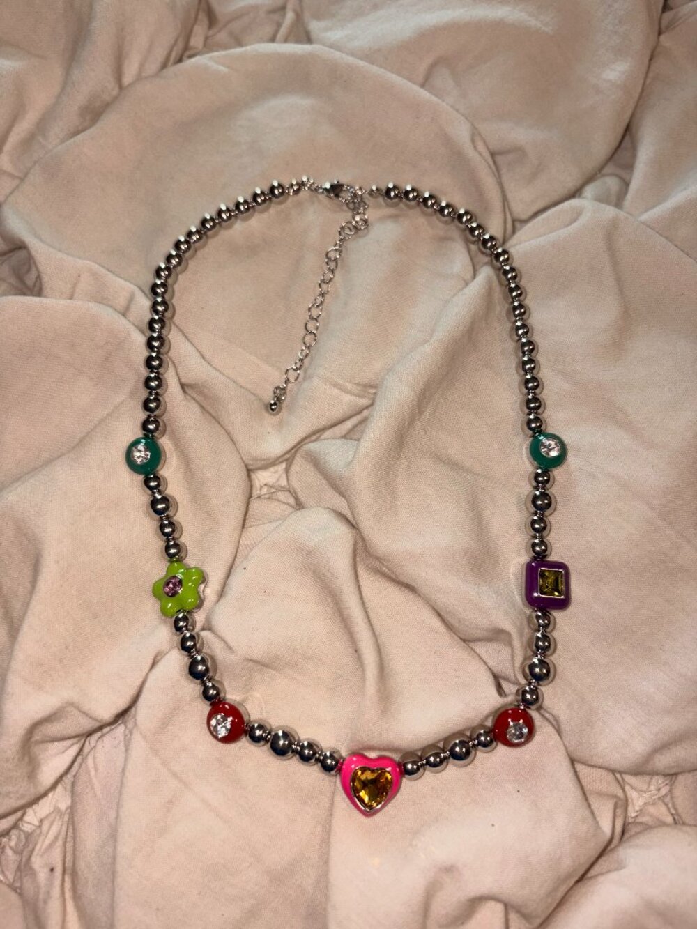 Free People Whimsigoth Y2K Enamel Charm Heart Necklace Silver Boho